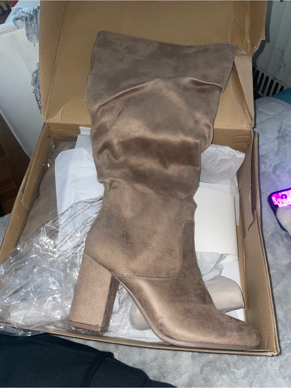 JustFab Brown Taupe Over-the-Knee Suede Block Heel Boots